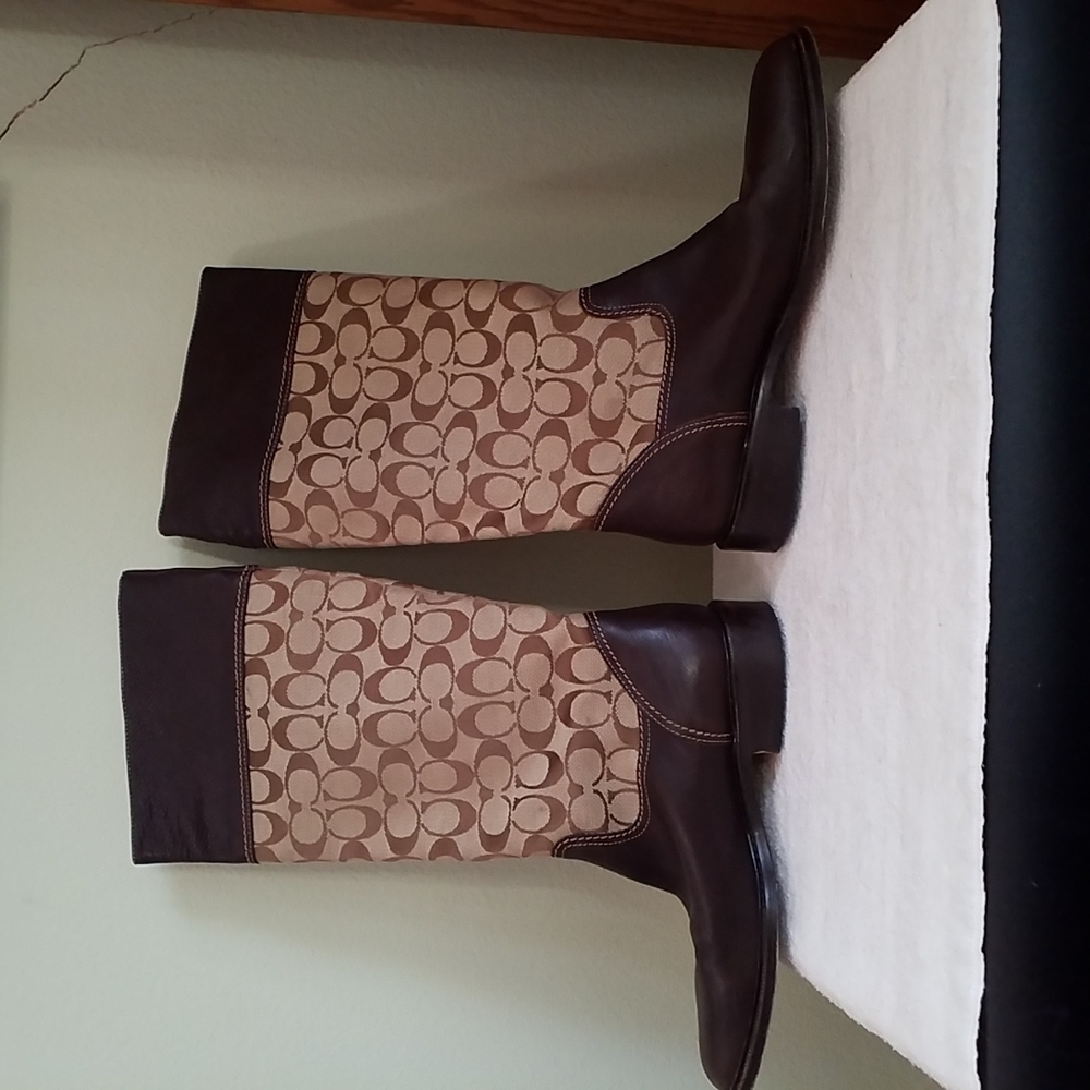 Coach Leather And Canvas Logo Riding Boots With Metal Bit Decoration Size 8 - Picture 2 of 9